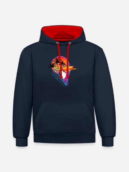 Retronéon toucan - Sweat à capuche contrasté - bleu marine/rouge