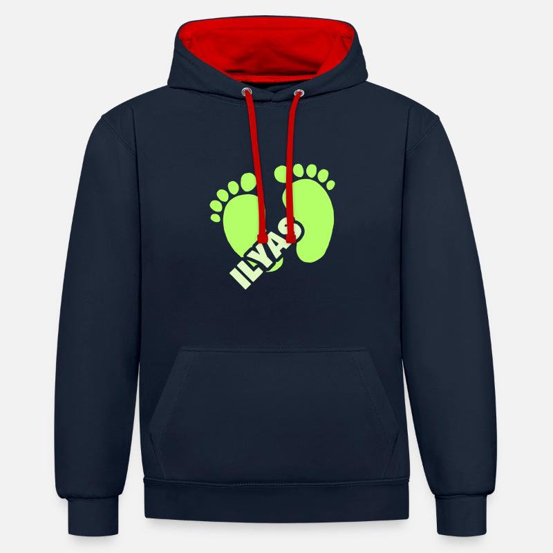 Bébé Ilyas - Sweat à capuche contrasté - bleu marine/rouge