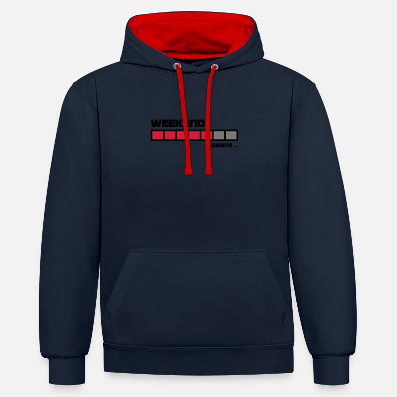 Week-end Loading | Fun t-shirt - Sweat à capuche contrasté - bleu marine/rouge