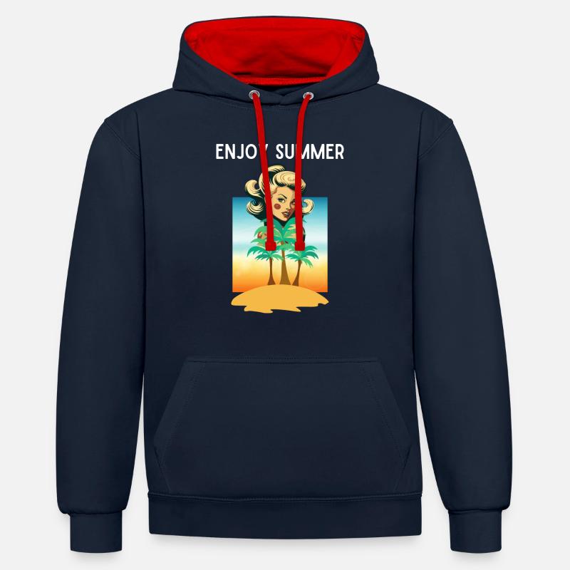 GENIESSEN SIE DEN SOMMER - Kontrast-Hoodie - Navy/Rot