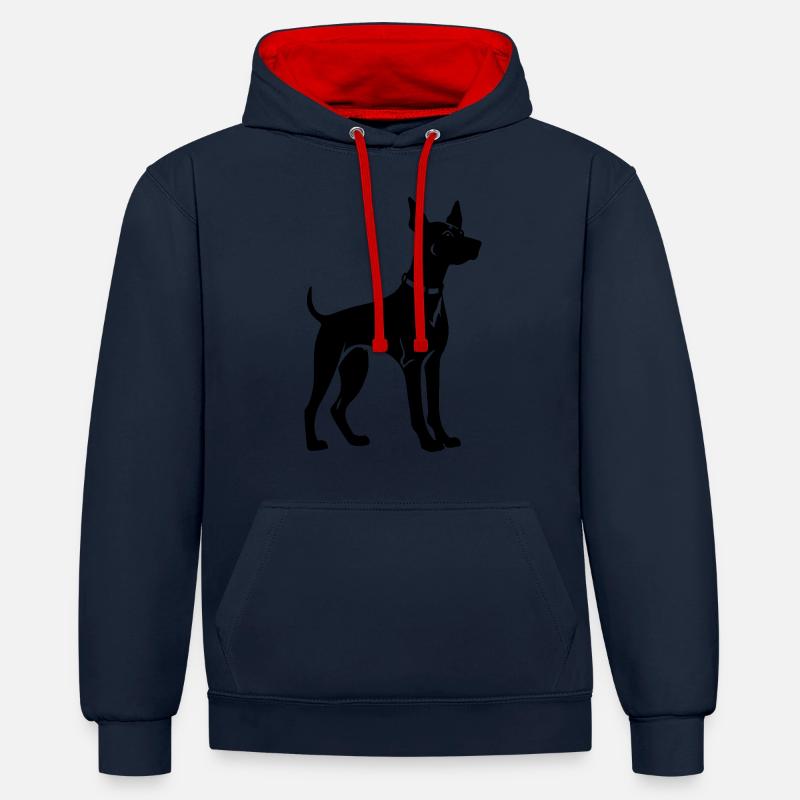 Chien Doberman - Sweat à capuche contrasté - bleu marine/rouge