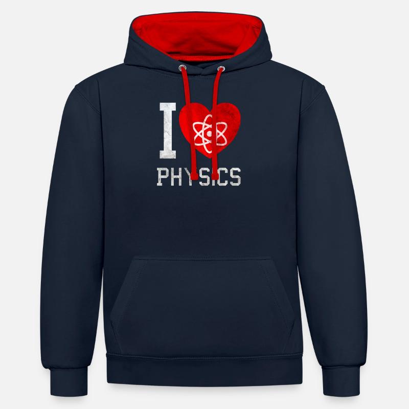 J'aime la physique - Sweat à capuche contrasté - bleu marine/rouge