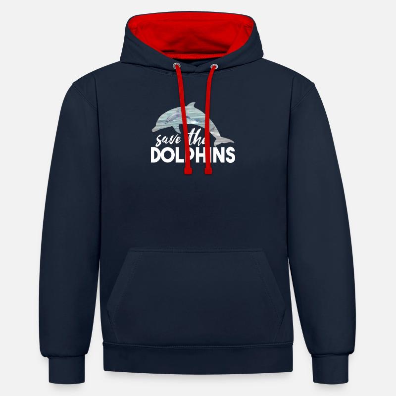 Sauvez les dolfins - Sweat à capuche contrasté - bleu marine/rouge