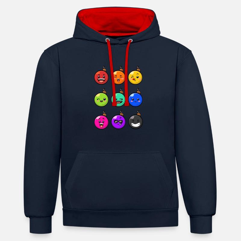 9 Weihnachtskugeln #10/10 Bunt - Kontrast-Hoodie - Navy/Rot