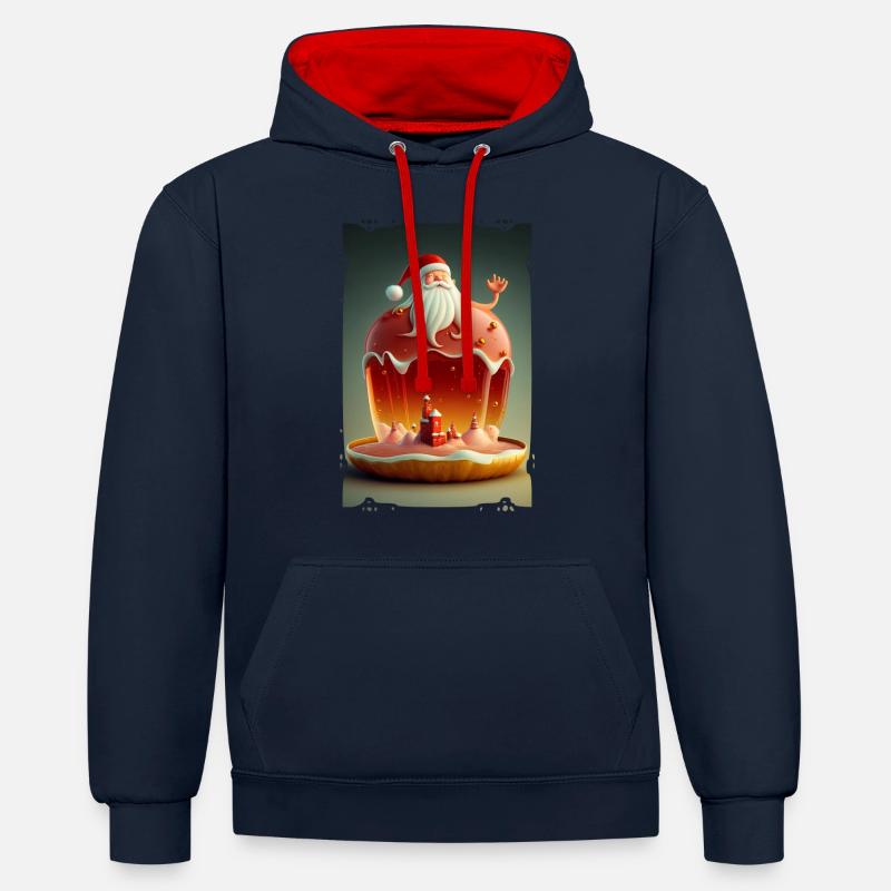 Père Noel en Gelée - Sweat à capuche contrasté - bleu marine/rouge