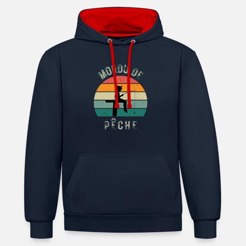 Mordu de Pêche - Sweat à capuche contrasté - bleu marine/rouge