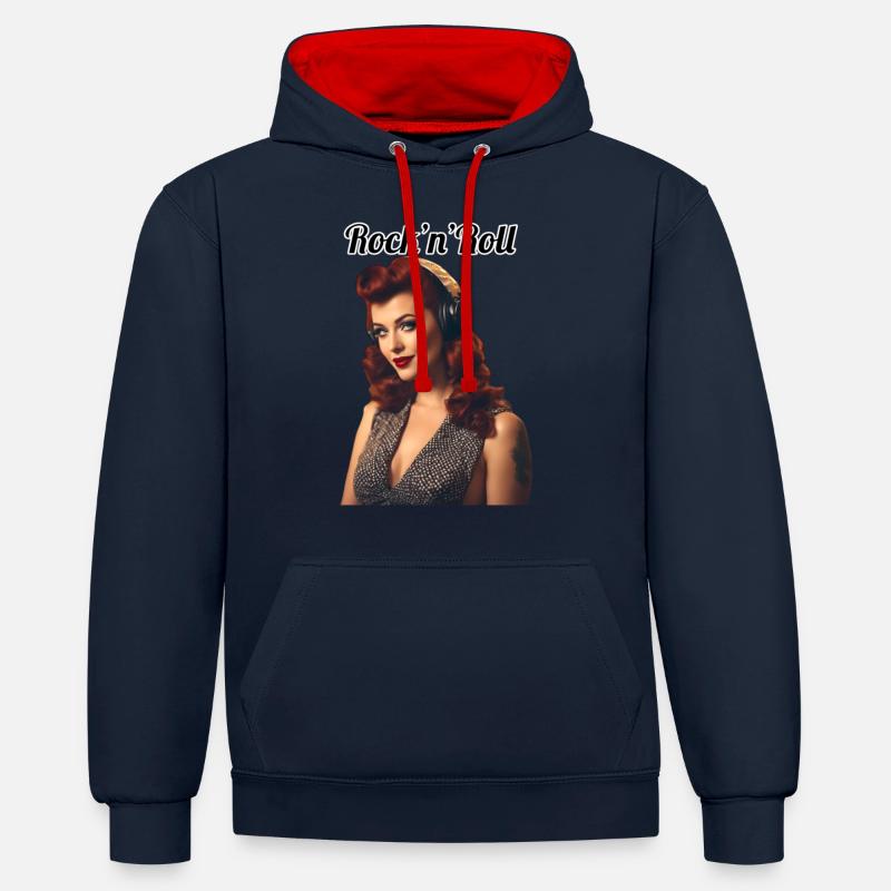 Pinup - Sweat à capuche contrasté - bleu marine/rouge