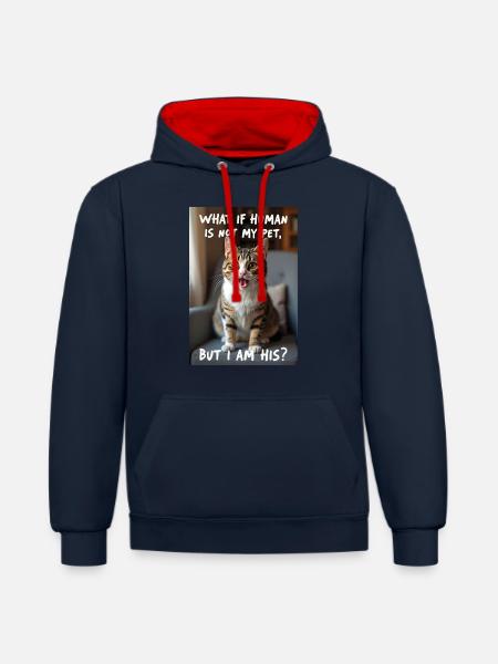 A cat with a funny caption. - Contrast hoodie - navy/red