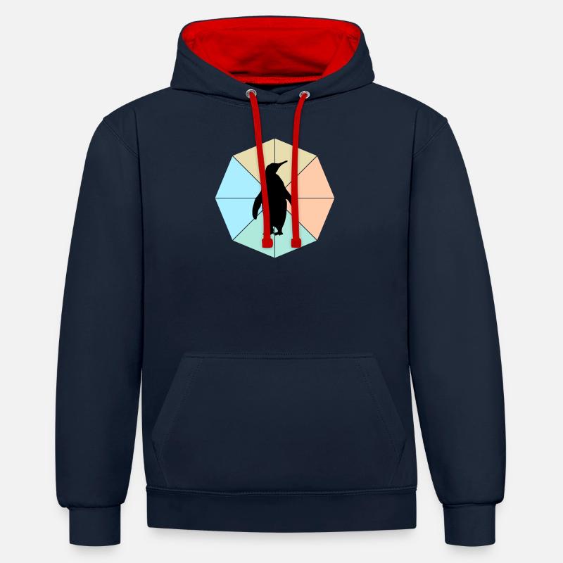 manchot - Sweat à capuche contrasté - bleu marine/rouge