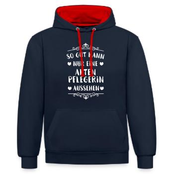 Altenpflegerin - Kontrast-Hoodie - Navy/Rot - Vorne - Anna (173cm) & Nico (186cm)
