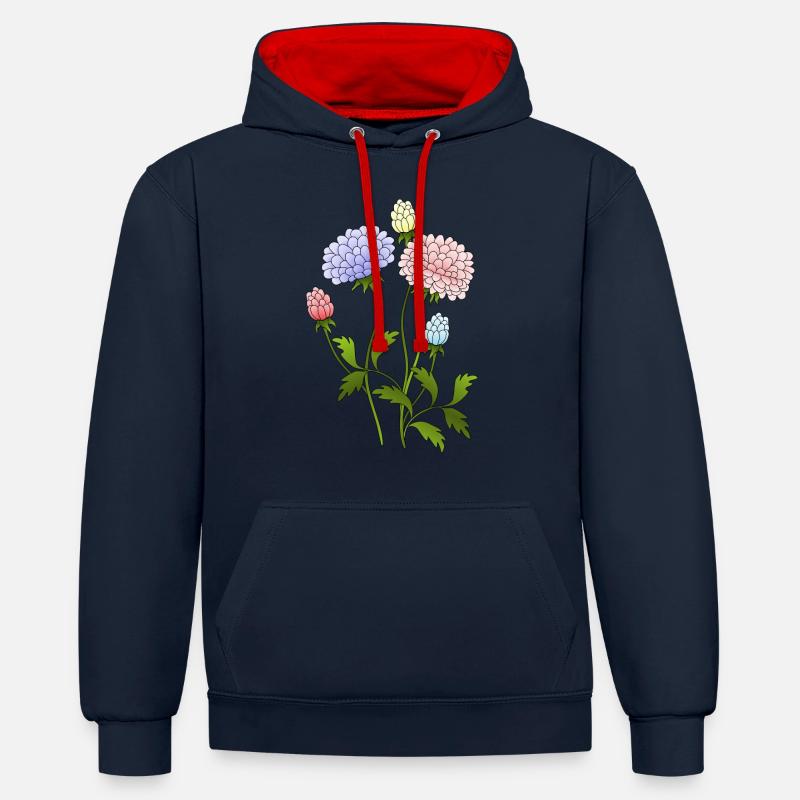Fleur - Sweat à capuche contrasté - bleu marine/rouge