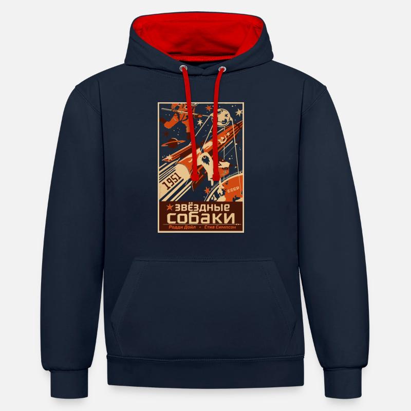 Affiche spatiale rétro russe - Sweat à capuche contrasté - bleu marine/rouge