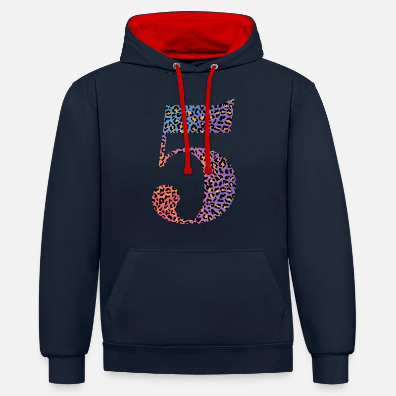 5e anniversaire léopard - Sweat à capuche contrasté - bleu marine/rouge