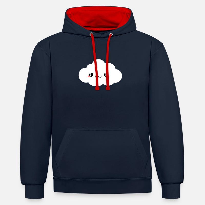 Happy Kawaii Cloud (nuage) - Sweat à capuche contrasté - bleu marine/rouge