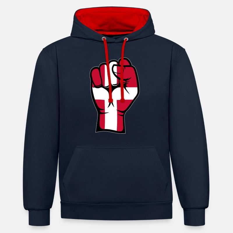 Danemark Drapeau Poing Main Symbole - Sweat à capuche contrasté - bleu marine/rouge