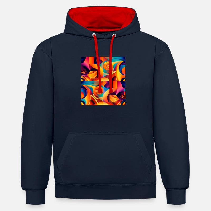 Design abstrait avec motif de formes et de couleurs - Sweat à capuche contrasté - bleu marine/rouge