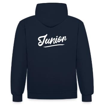 Junior fils cadeau fils homme fils - Sweat à capuche contrasté - bleu marine/rouge - Dos - Anna (173cm)