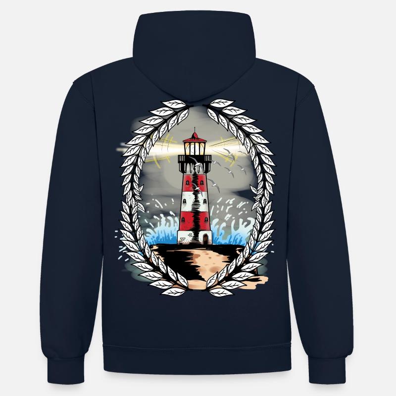 Albatross Moeven Phare Côte Seemoeven - Sweat à capuche contrasté - bleu marine/rouge