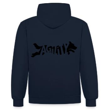 Agilité Border Collie SVG Couleur Sélectionnable - Sweat à capuche contrasté - bleu marine/rouge - Dos - Anna (173cm)