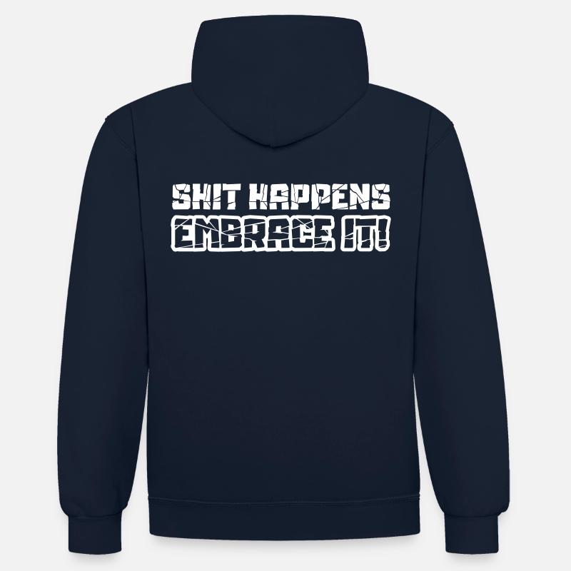 Merde, ça arrive, embrassez-le - Sweat à capuche contrasté - bleu marine/rouge