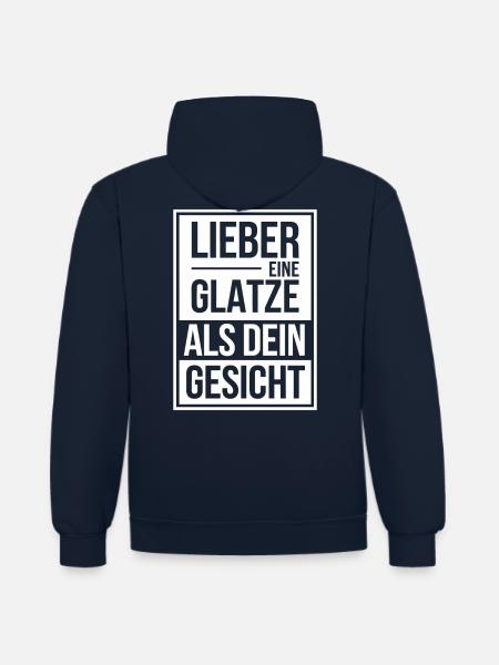Frisur Glatze Haarausfall, Glatzenträger - Kontrast-Hoodie - Navy/Rot