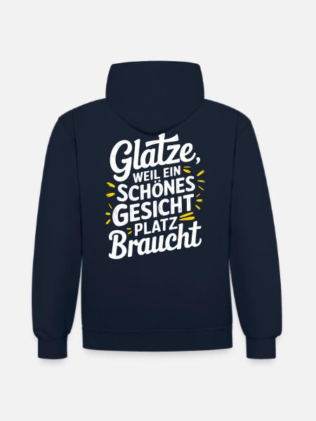 Frisur Glatze Haarausfall, Lustiges Glatzenträger - Kontrast-Hoodie - Navy/Rot