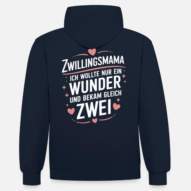 Zwillings Mutter Zwillingsmam - Kontrast-Hoodie - Navy/Rot