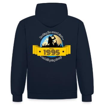 30. Anniversaire Secouant la foule depuis 02/1995 - Sweat à capuche contrasté - bleu marine/rouge - Dos - Anna (173cm)
