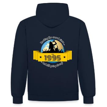 30. Anniversaire Secouant la foule depuis 07/1995 - Sweat à capuche contrasté - bleu marine/rouge - Dos - Anna (173cm)