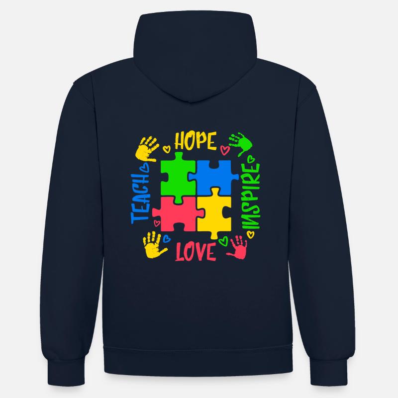 Autisme autiste Autisme Autisme - Sweat à capuche contrasté - bleu marine/rouge