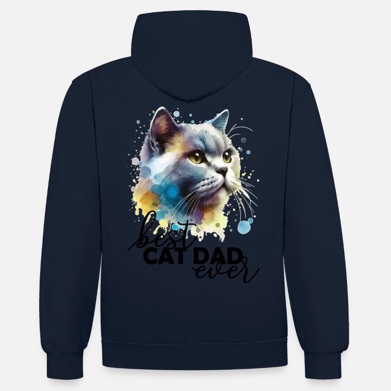 Meilleur Chat Papa Bester Katzenpapa - Sweat à capuche contrasté - bleu marine/rouge