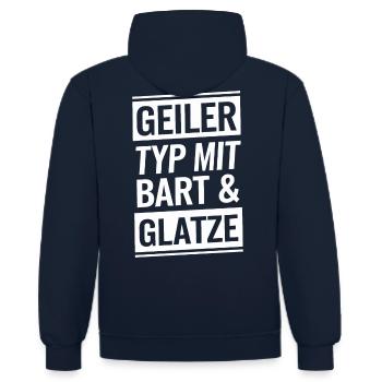 Typ mit Bart und Glatze, Männer Haarausfall Glatze - Kontrast-Hoodie - Navy/Rot - Hinten - Anna (173cm)