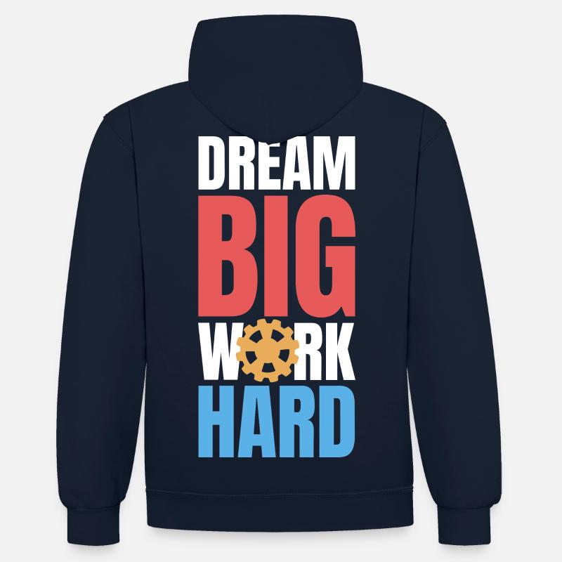 Dream Big Work Hard - Kontrast-Hoodie - Navy/Rot