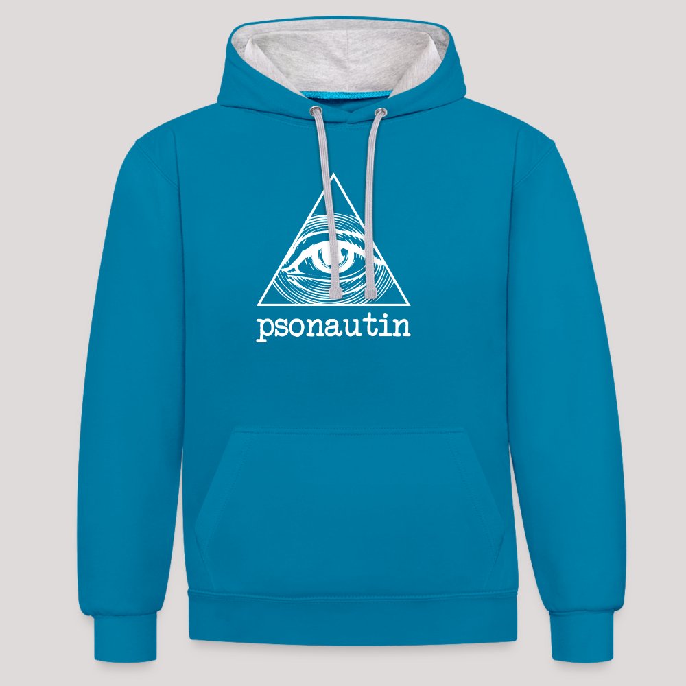 psonautin weiß - Kontrast-Hoodie Pfauenblau/Grau meliert