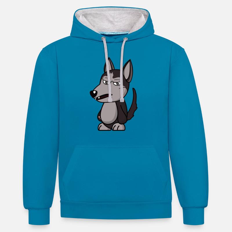 wütender Wolf angry grumpy Geschenk - Kontrast-Hoodie - Pfauenblau/Grau meliert