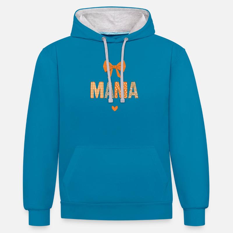 Orange Mom Patchwork Muster - Kontrast-Hoodie - Pfauenblau/Grau meliert