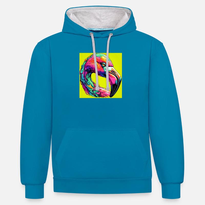 Flamant - Sweat à capuche contrasté - bleu paon/gris chiné