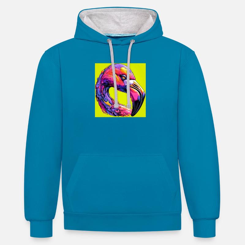 Flamant - Sweat à capuche contrasté - bleu paon/gris chiné