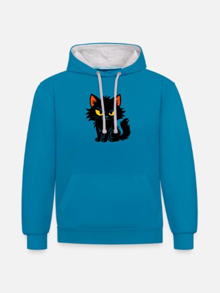 Chaton doux - Sweat à capuche contrasté - bleu paon/gris chiné