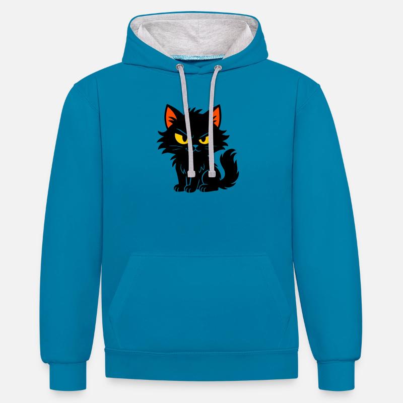 Chaton doux - Sweat à capuche contrasté - bleu paon/gris chiné