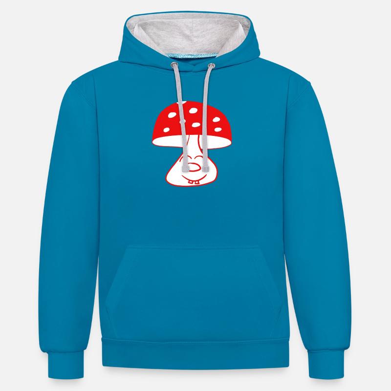 Champignon drôle drôle - Sweat à capuche contrasté - bleu paon/gris chiné