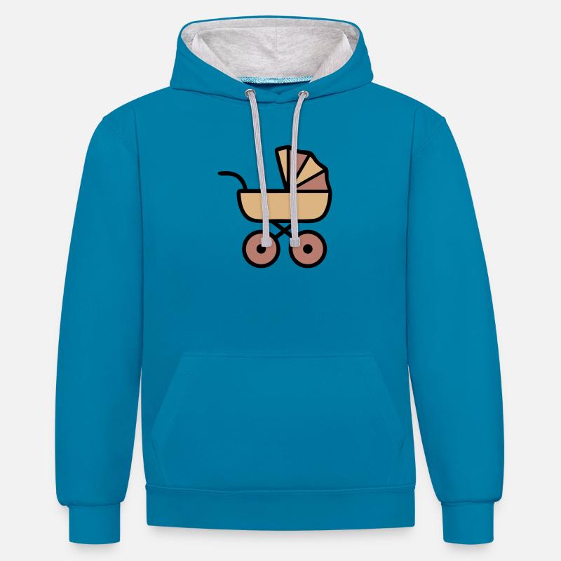 Bébé poussette Bohème, icône - Sweat à capuche contrasté - bleu paon/gris chiné