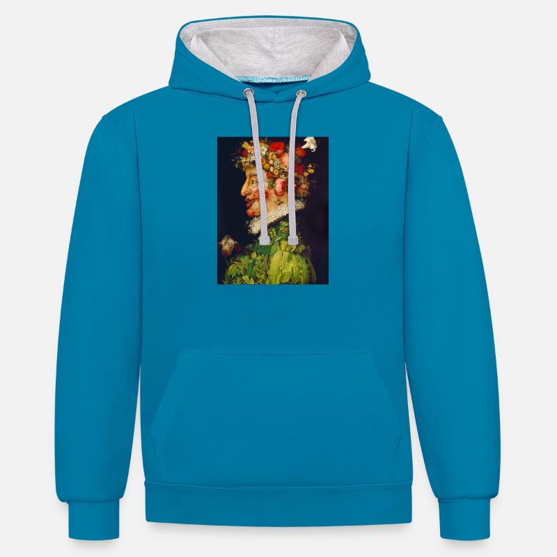 Giuseppe Arcimboldo - Printemps. 1563e - Sweat à capuche contrasté - bleu paon/gris chiné