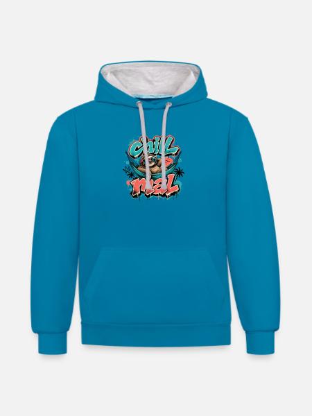 Chill Times Cool Sloth Graffiti Design - Contrast hoodie - peacock blue/heather grey