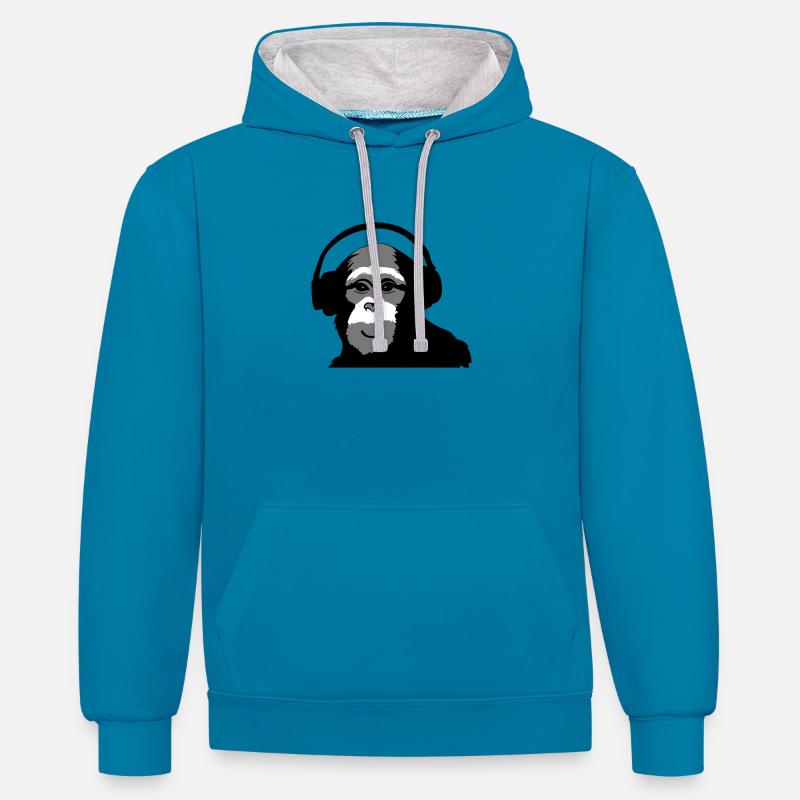 sourire de singe - Sweat à capuche contrasté - bleu paon/gris chiné