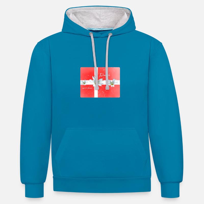 Danemark Danemark Danemark Drapeau - Sweat à capuche contrasté - bleu paon/gris chiné