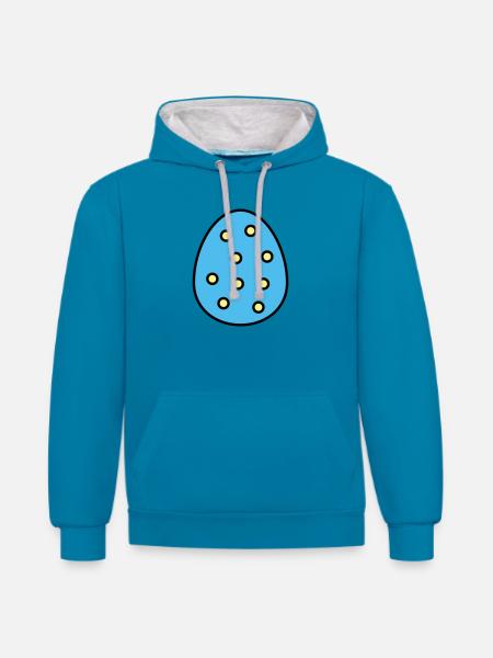Osterei gepunktet - Kontrast-Hoodie - Pfauenblau/Grau meliert