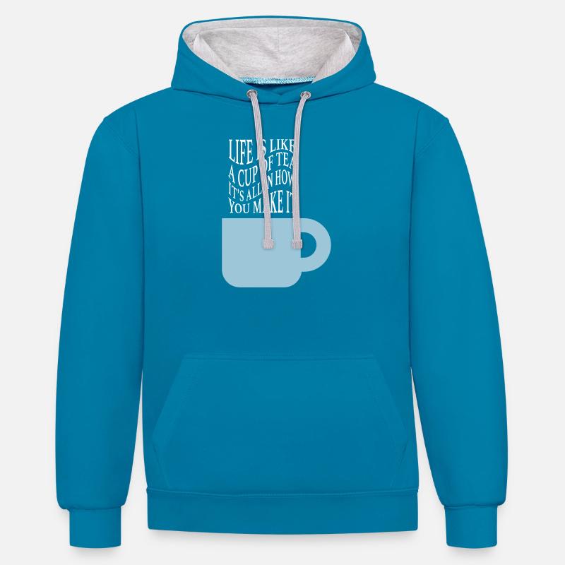 La vie comme le thé - Sweat à capuche contrasté - bleu paon/gris chiné