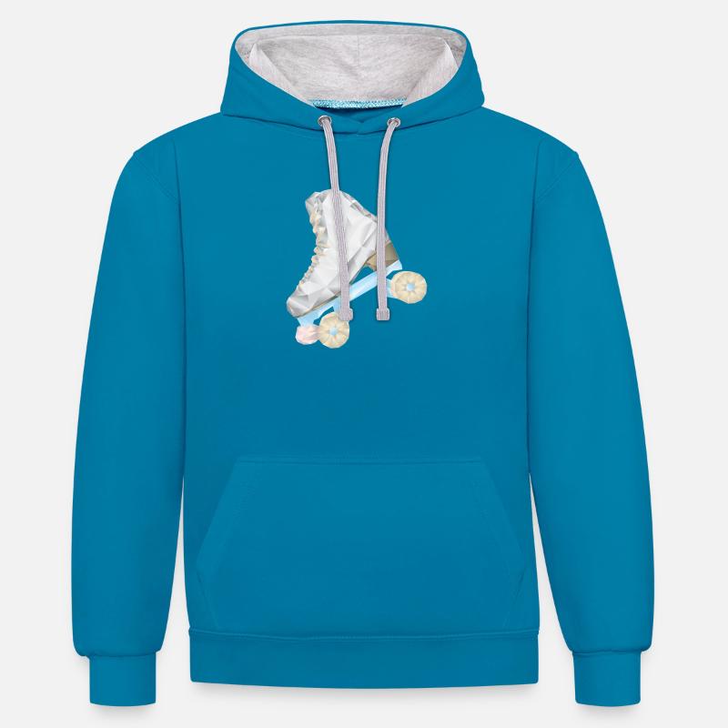 patin a roulette roller - Sweat à capuche contrasté - bleu paon/gris chiné