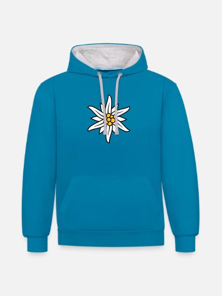 Edelweiss Bergblume logo - Contrast hoodie - peacock blue/heather grey